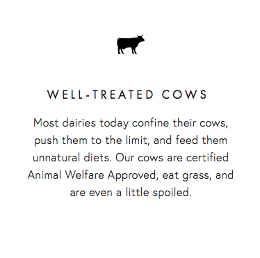A screenshot taken from the Once Upon a Cow website saying "well-treated cows"